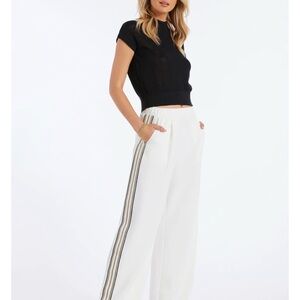 Bishop + Young Ivory Wide Leg Pants with Dark Stripe Size XL